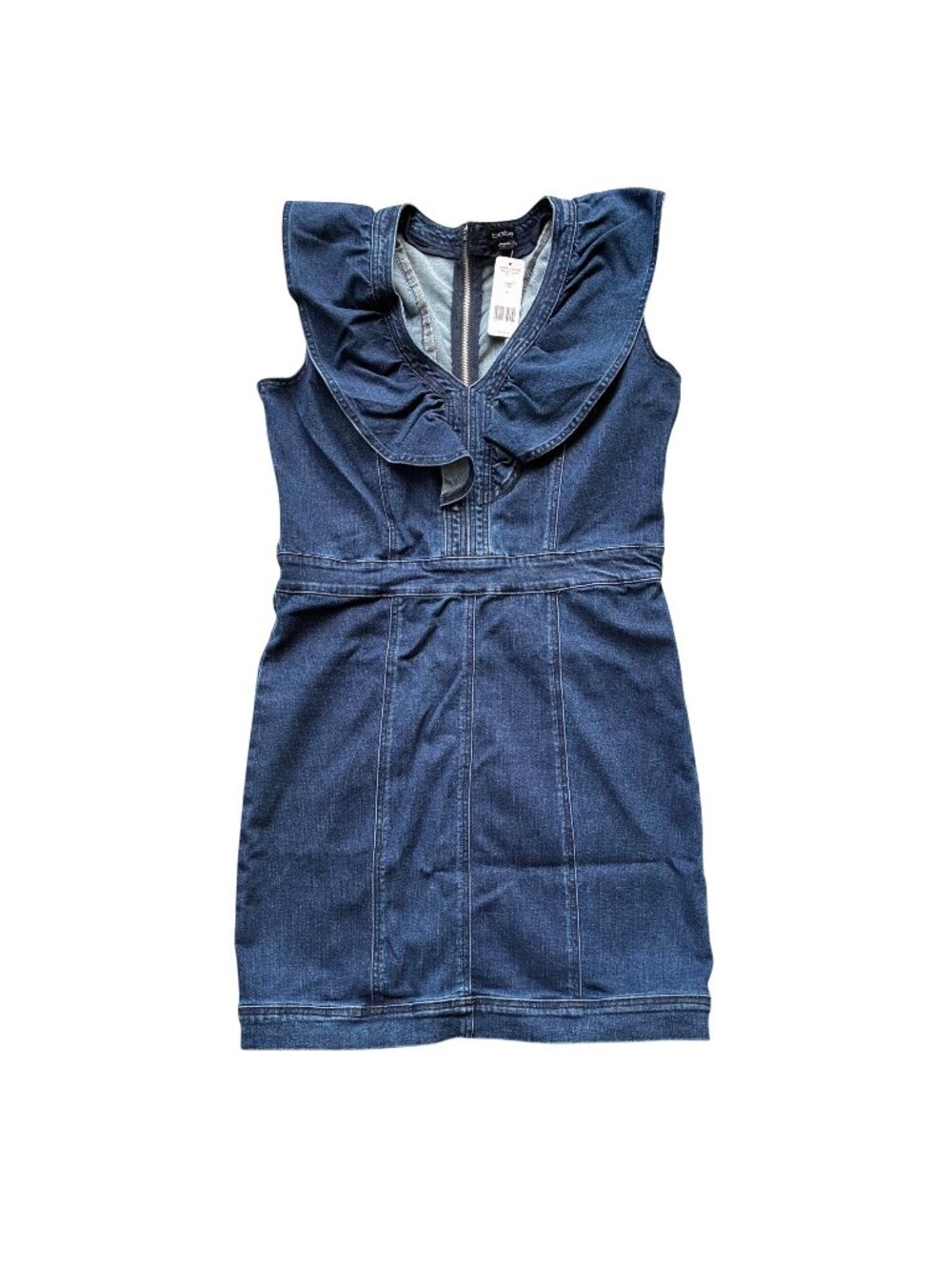 Bebe V Neck Cascade Sleeve Denim Dress Size 10 Medium Wash Blue Stretch NWT $149